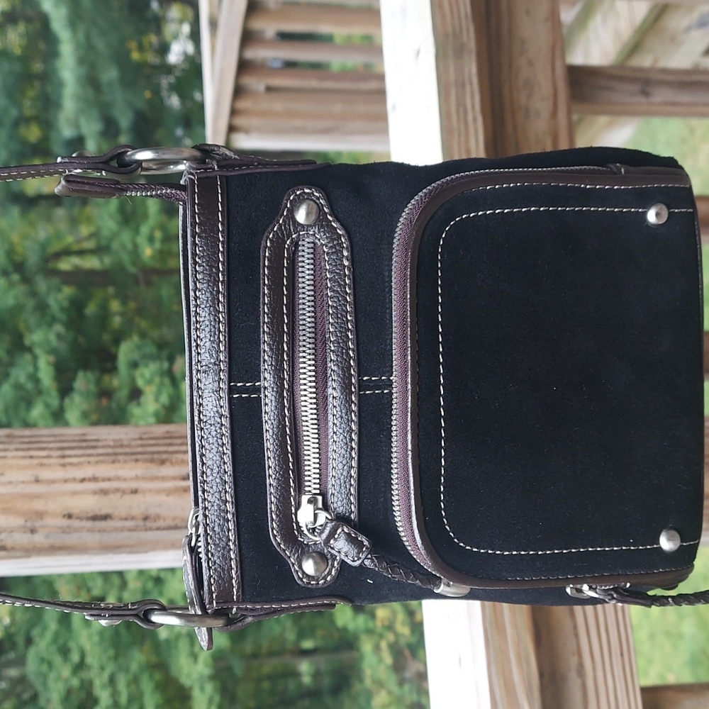 Coldwater Creek Black Leather Suede Crossbody Shoulder Bag